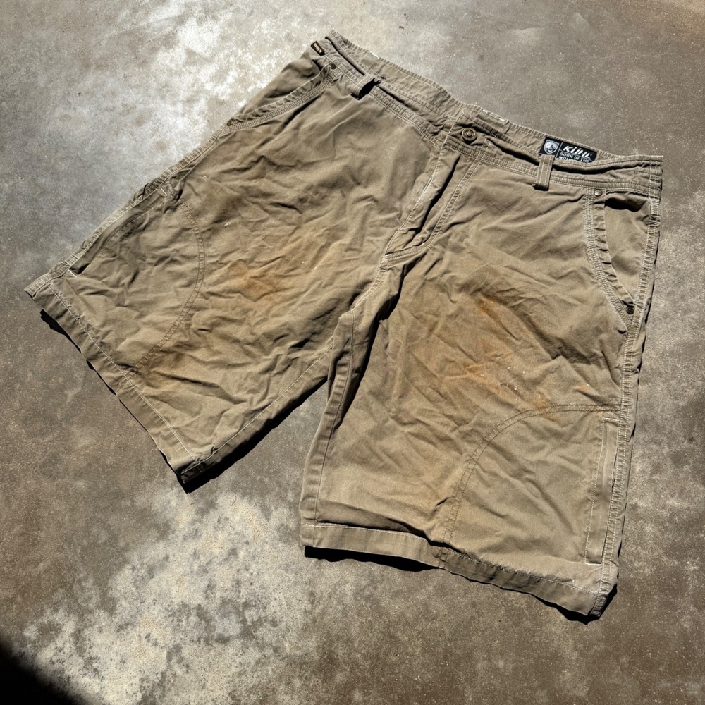 Kuhl Mens 36 Patina Dye Cotton Nylon Hiking Utility Cargo Shorts Khaki Brown